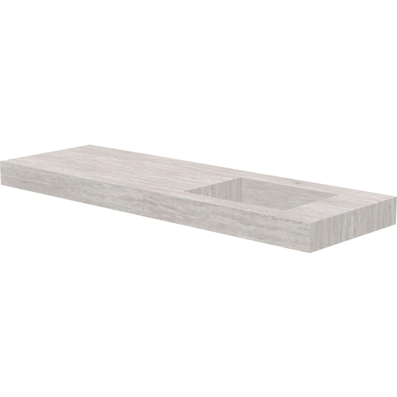 Tablette marbre céramique puro lavabo s droite l160 h10 +trou robinet travertin