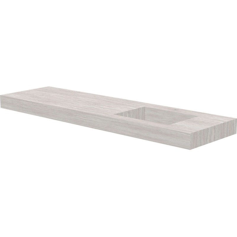 Tablette marbre céramique puro lavabo s droite l180 h10 +trou robinet travertin