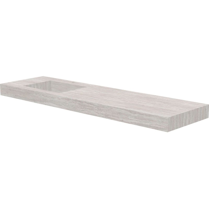Tablette marbre céramique puro lavabo s gauche l180 h10 +trou robinet travertin