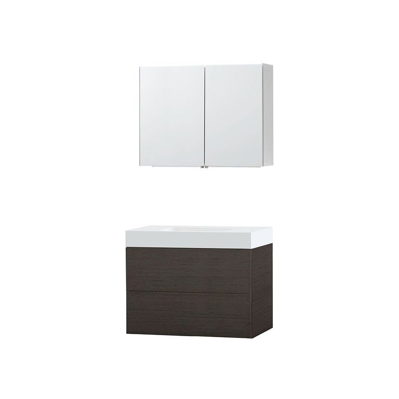 Meuble Puro solo coloris wengé 90 solid puro avec armoire de toilette