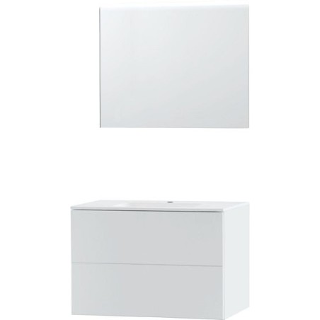 Meuble Puro solo coloris blanc 90 marbre synthétique avec miroir