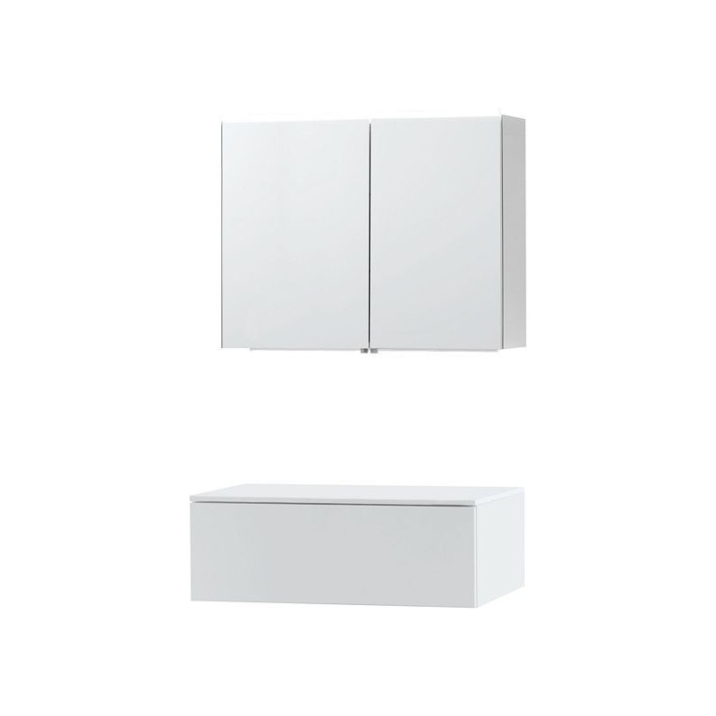 Meuble Puro solo coloris blanc 90 1 tiroir solid à poser avec armoire de toilette