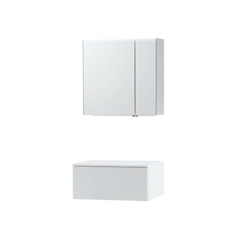 Meuble Puro solo coloris blanc 70 1 tiroir solid à poser avec armoire de toilette