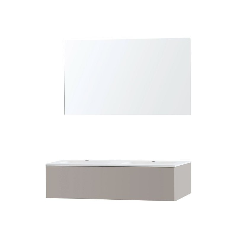 Meuble Puro duo coloris gris 120 1 tiroir marbre synthétique avec miroir