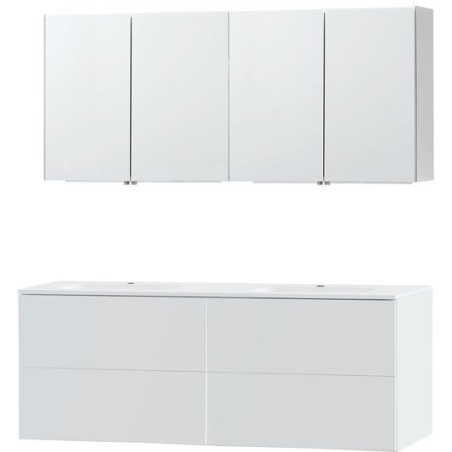 Meuble Puro duo blanc 160 marbre synthétique avec armoire de toilette