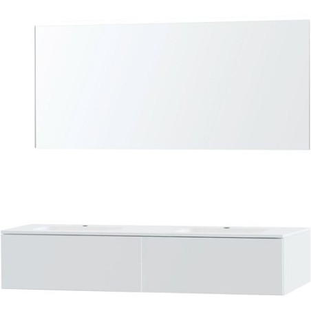 Meuble Puro duo coloris blanc 160 1 tiroir marbre synthétique avec miroir