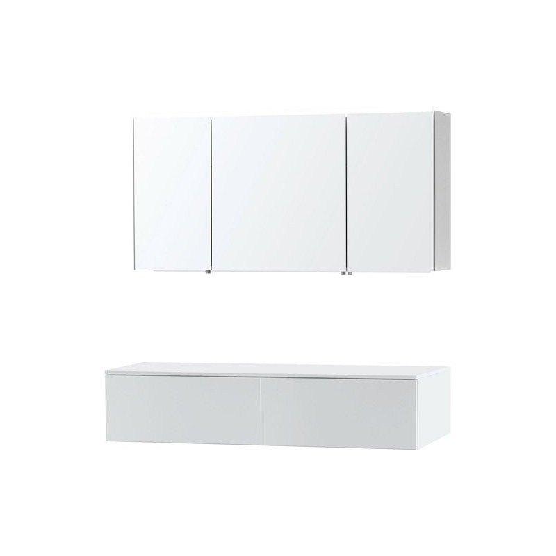 Meuble Puro duo coloris blanc 140 1 tiroir solid à poser avec armoire de toilette