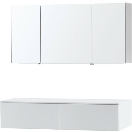 Meuble Puro duo coloris blanc 140 1 tiroir solid à poser avec armoire de toilette