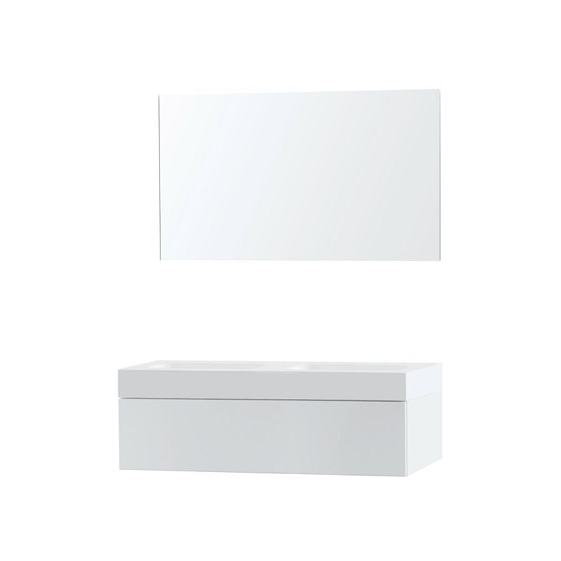 Meuble Puro duo coloris blanc 120 1 tiroir solid Puro avec miroir