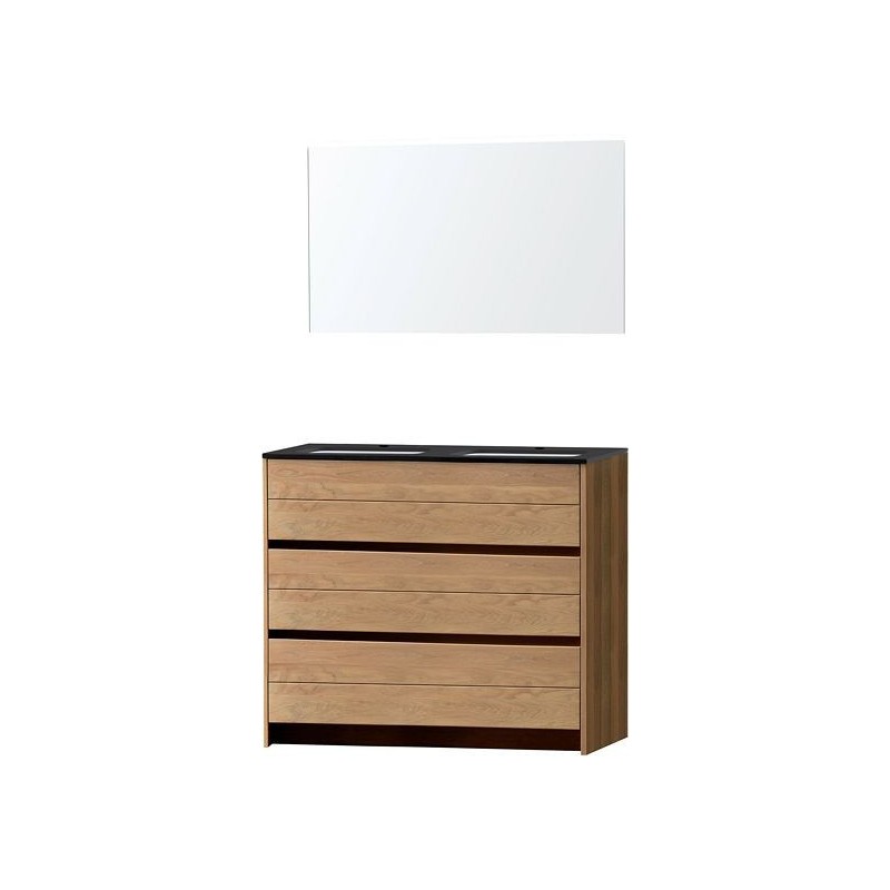 Meuble Molto sol Duo 120 bleue belge avec miroir coloris chêne massif