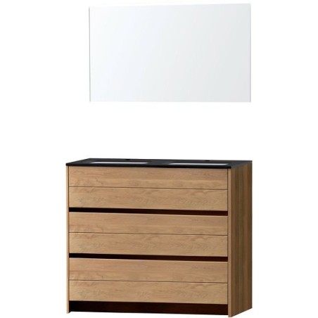 Meuble Molto sol Duo 120 bleue belge avec miroir coloris chêne massif