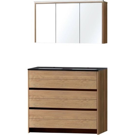 Meuble Molto sol Duo 120 bleue belge avec armoire de toilette coloris chêne massif