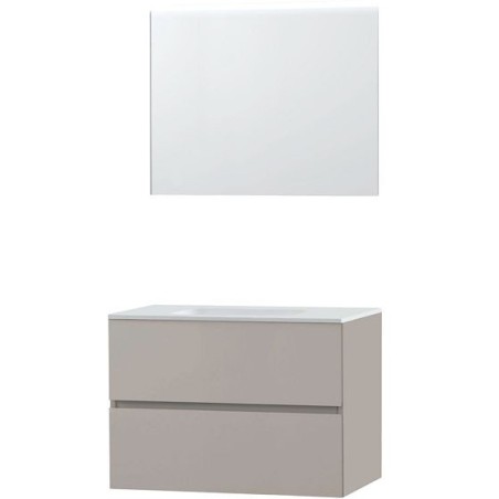 Meuble Molto 90 solid avec miroir coloris poudre gris