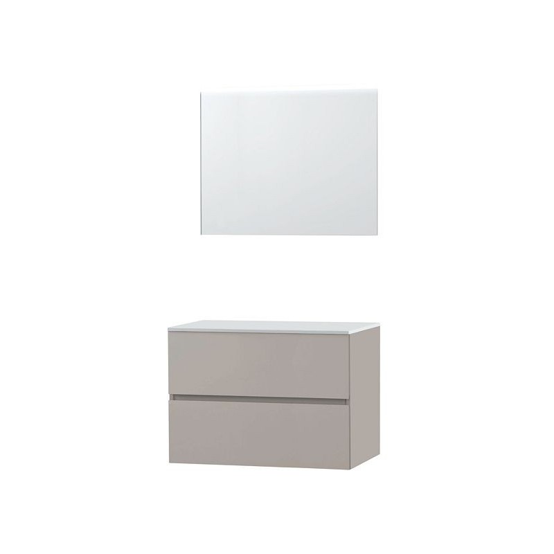 Meuble Molto 90 pour lavabo à poser solid avec miroir coloris poudre gris