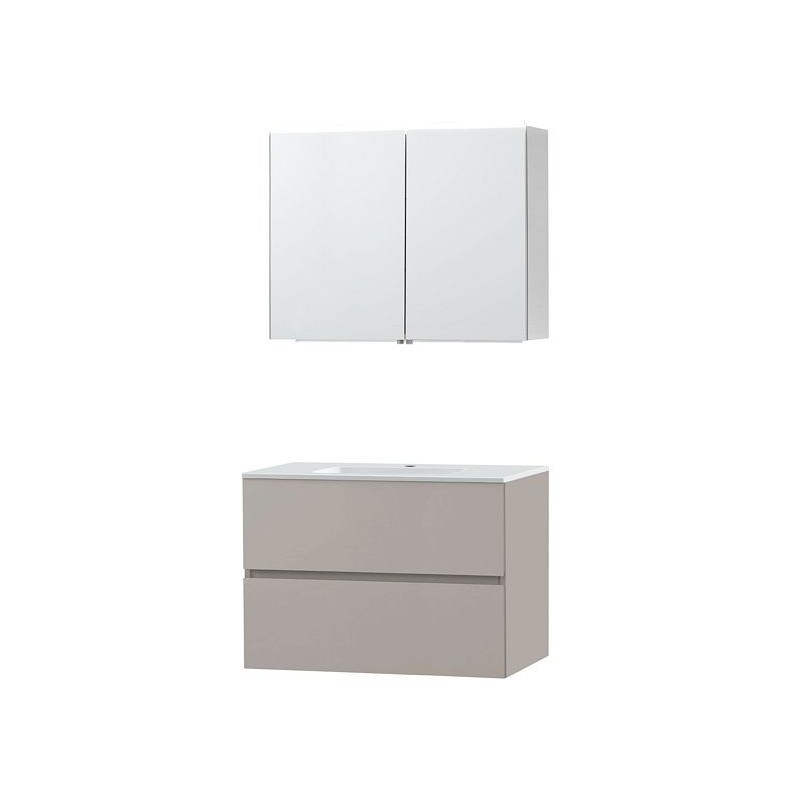 Meuble Molto 90 marbre synthétique avec armoire de toilette coloris poudre gris