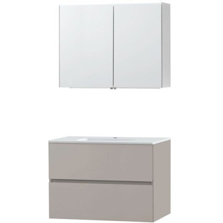 Meuble Molto 90 marbre synthétique avec armoire de toilette coloris poudre gris