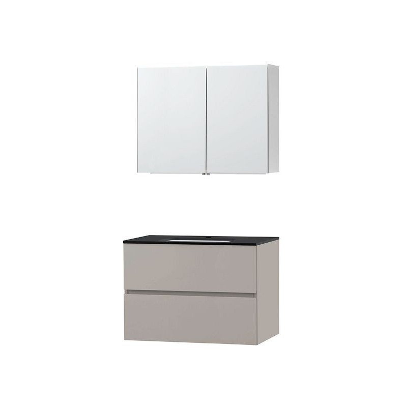 Meuble Molto 90 bleue belge avec armoire de toilette coloris poudre gris