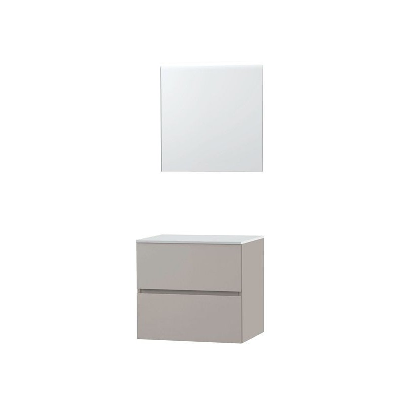 Meuble Molto 70 pour lavabo à poser solid avec miroir coloris poudre gris
