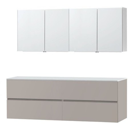 Meuble Molto 180 pour lavabo à poser solid avec armoire de toilette coloris poudre gris