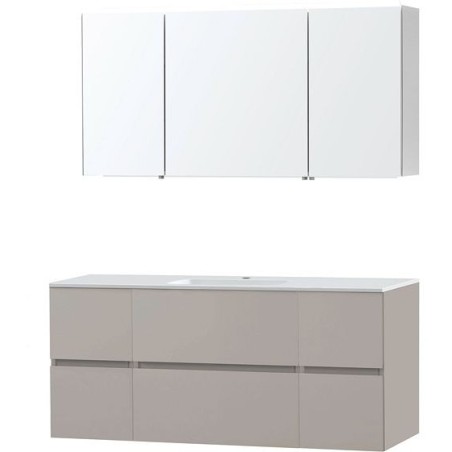 Meuble Molto 140 1 lavabo marbre synthétique avec armoire de toilette coloris poudre gris