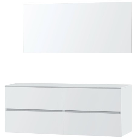 Meuble Molto 160 pour lavabo à poser solid avec miroir coloris poudre blanc