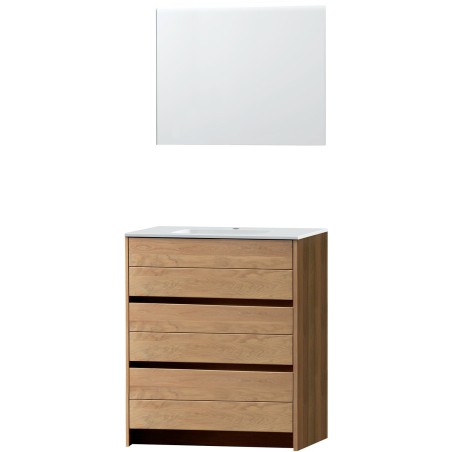 Meuble Molto sol Solo 90 porcelaine avec miroir coloris chêne massif