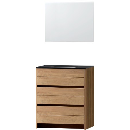 Meuble Molto sol Solo 90 bleue belge avec miroir coloris chêne massif