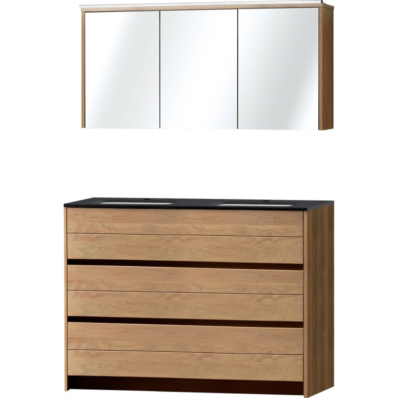 Meuble Molto sol Duo 140 bleue belge avec armoire de toilette coloris chêne massif