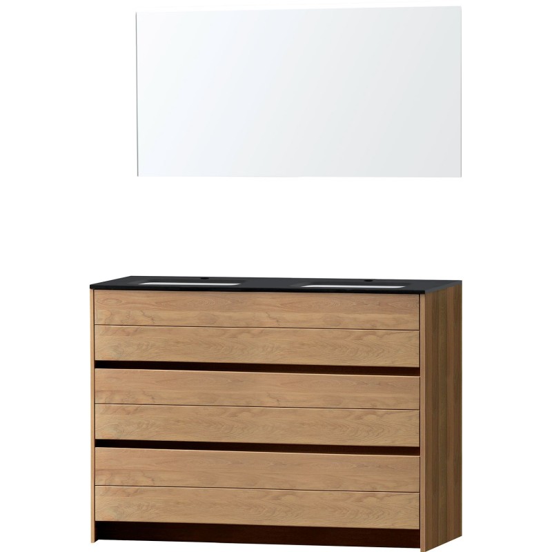 Meuble Molto sol Duo 140 bleue belge avec miroir coloris chêne massif