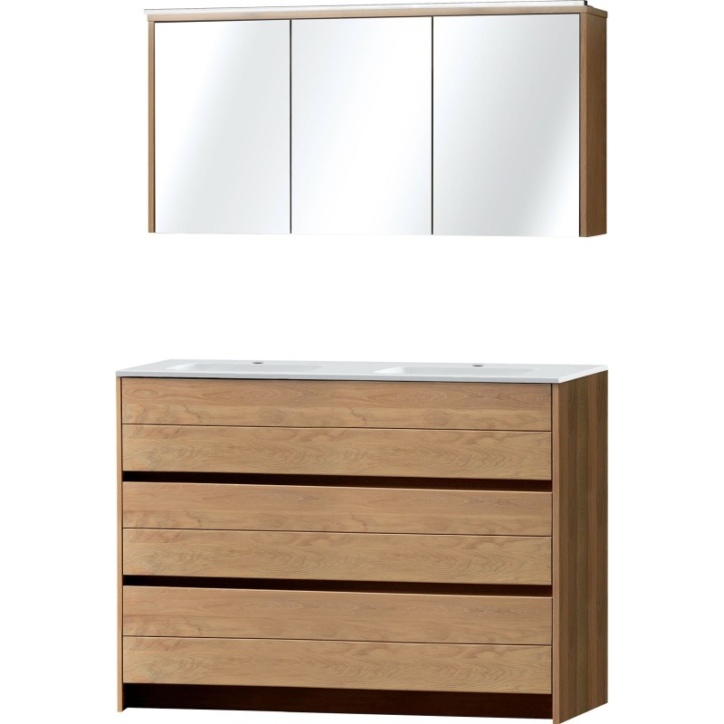 Meuble Molto sol Duo 140 marbre synthétique avec armoire de toilette coloris chêne massif