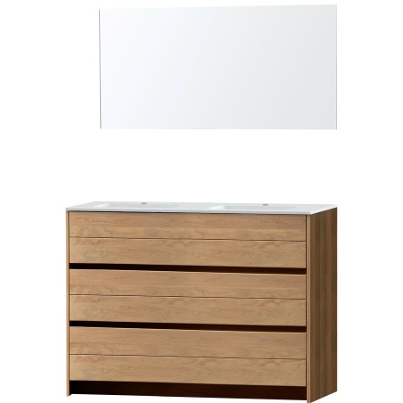 Meuble Molto sol Duo 140 marbre synthétique avec miroir coloris chêne massif