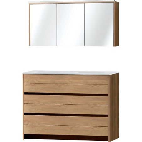 Meuble Molto sol Duo 140 solid avec armoire de toilette coloris chêne massif