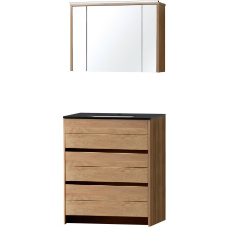 Meuble Molto sol Solo 90 bleue belge avec armoire toilette coloris chêne massif