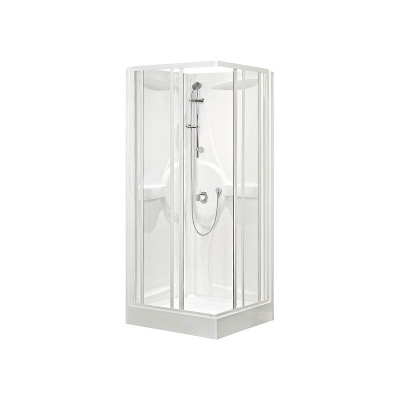 Cabine de douche 80-80 cm avec thermostat encastrer accès d'angle alu/blanc-clair