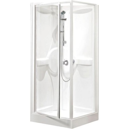 Cabine douche acrylique 80-80 + thermostat à encastrer alu/blanc clair