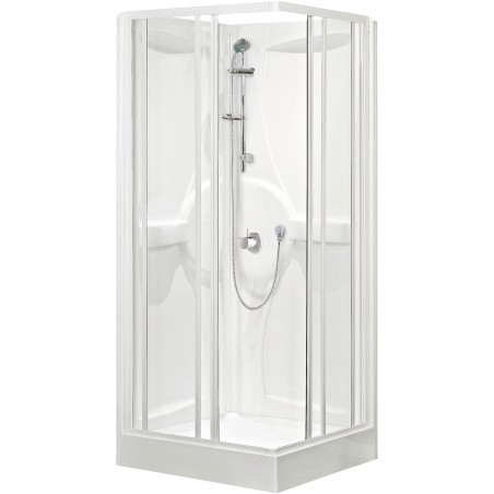 Cabine de douche 90-90 cm avec thermostat encastrer accès d'angle alu/blanc-clair