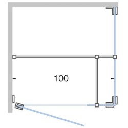 Porte pivotante avec paroi annexe+paroi laterale CLOSE -100cm h 200cm inox -en verre clair