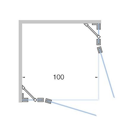 Porte pivotante avec parti fix acces d'angle -100cm h 200cm chrome-clair