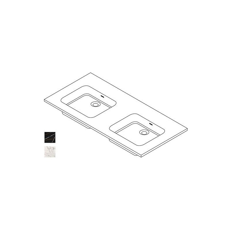 Tablette marbre céramique PURO lavabo S double L120 H1,2 sans trou robinet coloris blanc calacatta