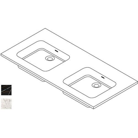 Tablette marbre céramique PURO lavabo S double L120 H1,2 sans trou robinet coloris blanc calacatta