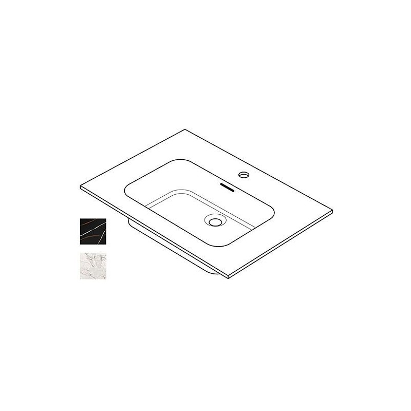 Tablette marbre céramique PURO lavabo S L90 H1,2 1trou robinet coloris bamboo noir
