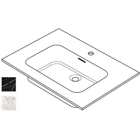 Tablette marbre céramique PURO lavabo S L90 H1,2 1trou robinet coloris bamboo noir
