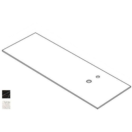 Tablette marbre céramique PURO L160 H1,2 1 vidage/trou robinet droite coloris blanc calacatta