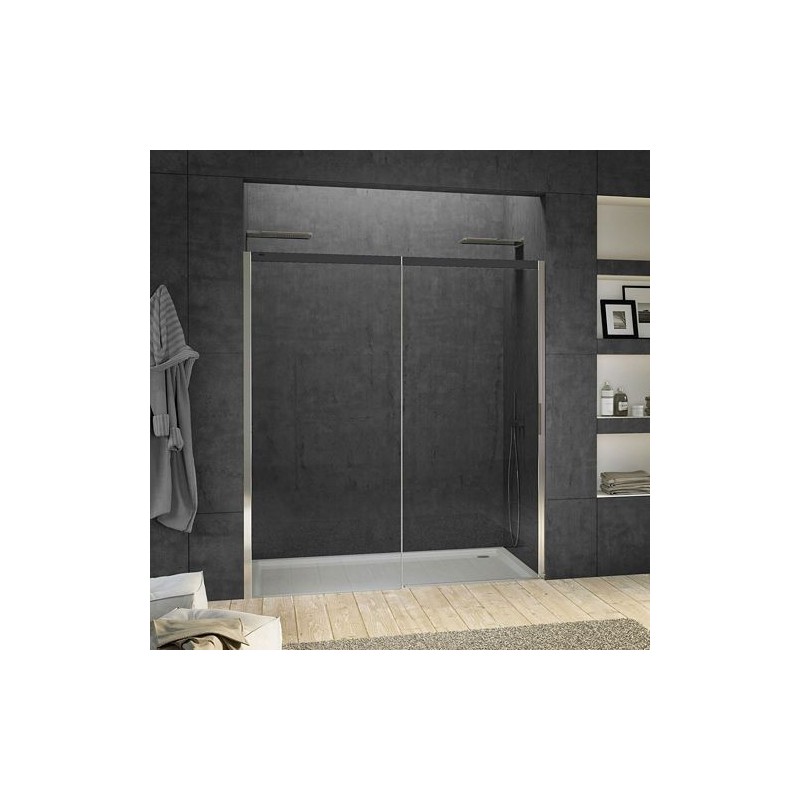 Porte coulissante niche SUITE 1760-1795 H2000 gauche nanotec soft close coloris noir-chrome/clair