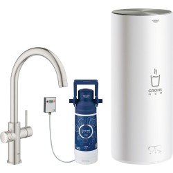 Grohe mitigeur cuisine Red duo FG + boiler l-size supersteel